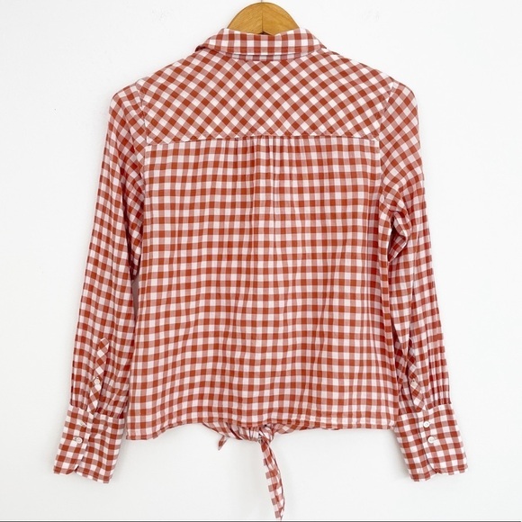 J. Crew Red Gingham Plaid Tie Front Button Down Shirt Size 4 - Picture 8 of 13